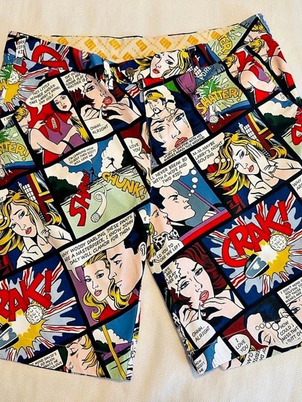 Loudmouth Golf Crak! Comic Strip Golf Shorts, Black & Red Sz 40